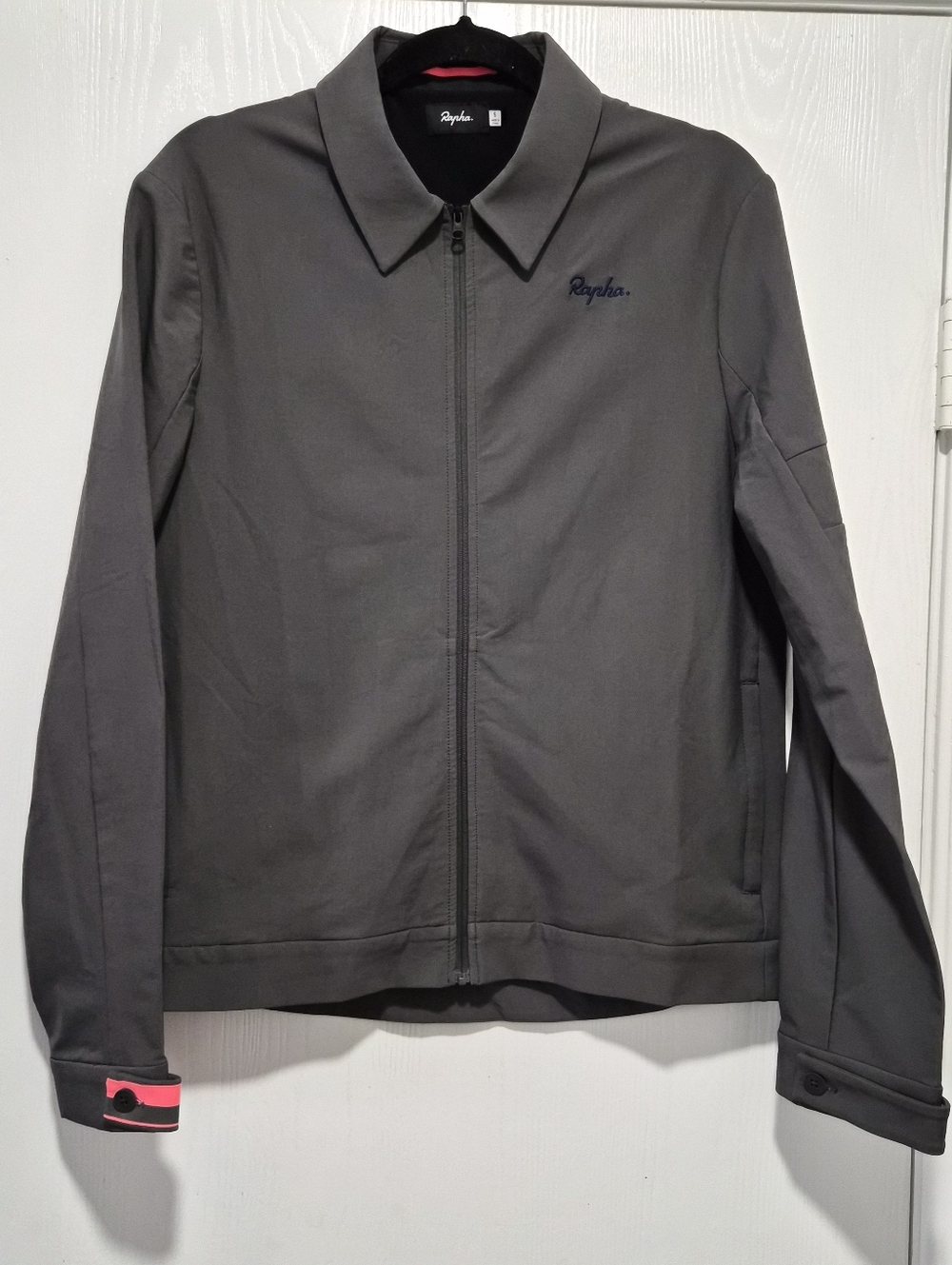 Rapha Mens Loopback Harrington Grey With Pink Lining Full Zip Jacket Size Small